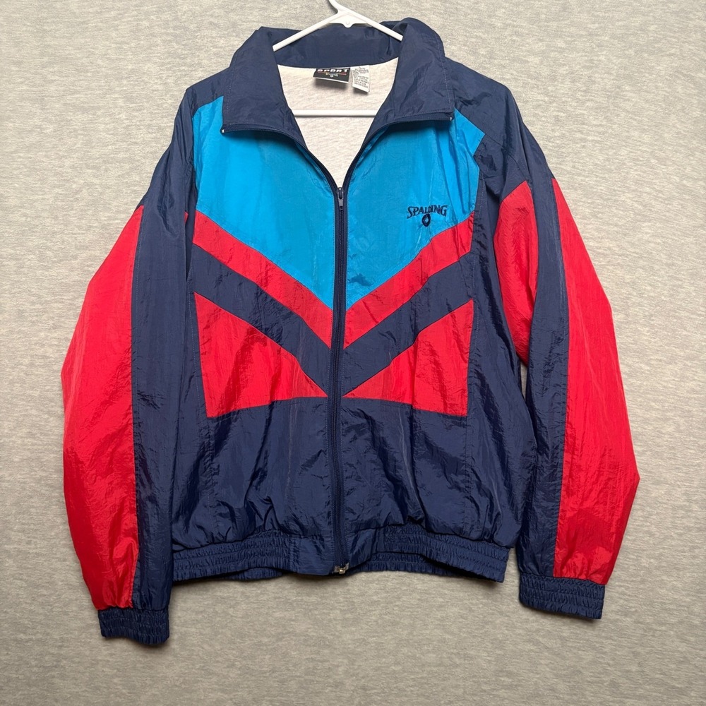 Spalding Sport Windbreaker Jacket‎ Red Blue Color block Vintage 90s Boys Large
